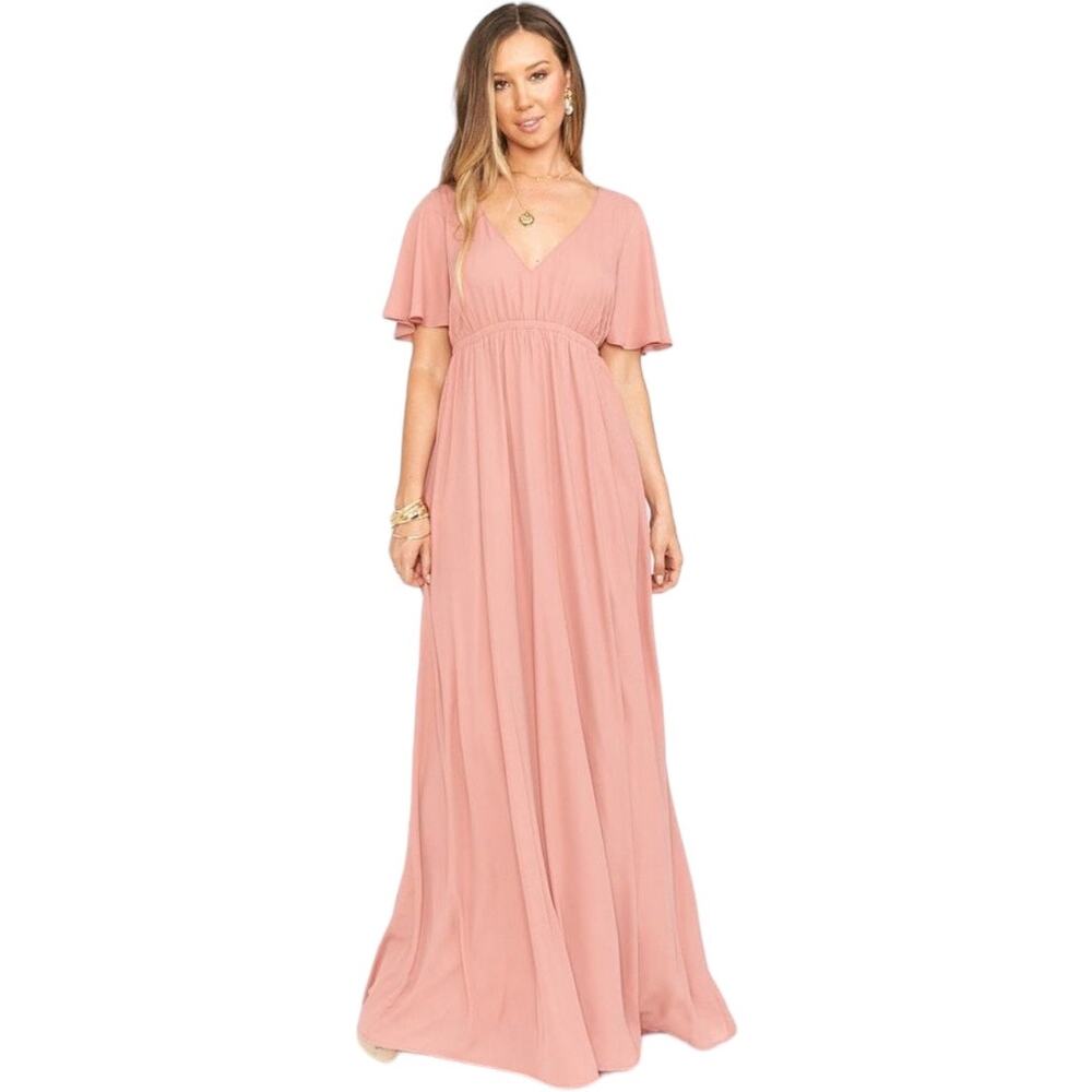 Show Me Your MuMu Bridesmaid Dress Emily Empire Maxi XS Rustic Mauve Crisp NWT